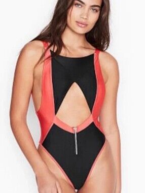 FAE One Piece Zip Front Satin Swimsuit Medium New